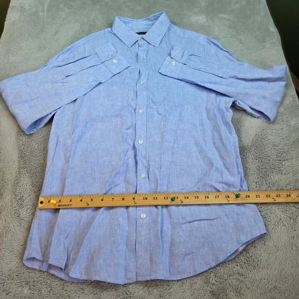 Banana Republic Linen Button Down Mens L Camden Standard Fit Long Sleeve Blue